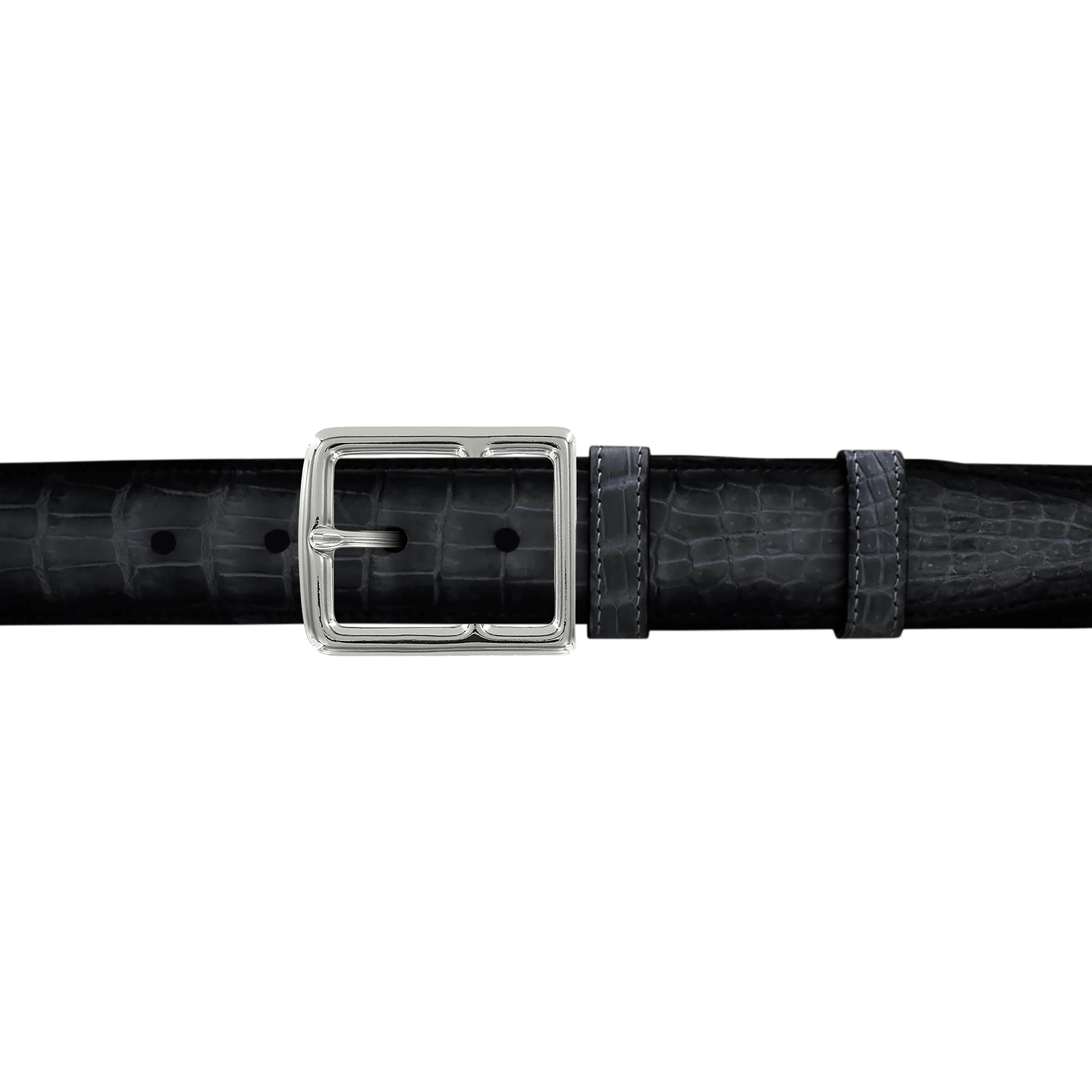 1 1/2" Charcoal Patina Belt with Crawford Casual Buckle in Polished Nickel