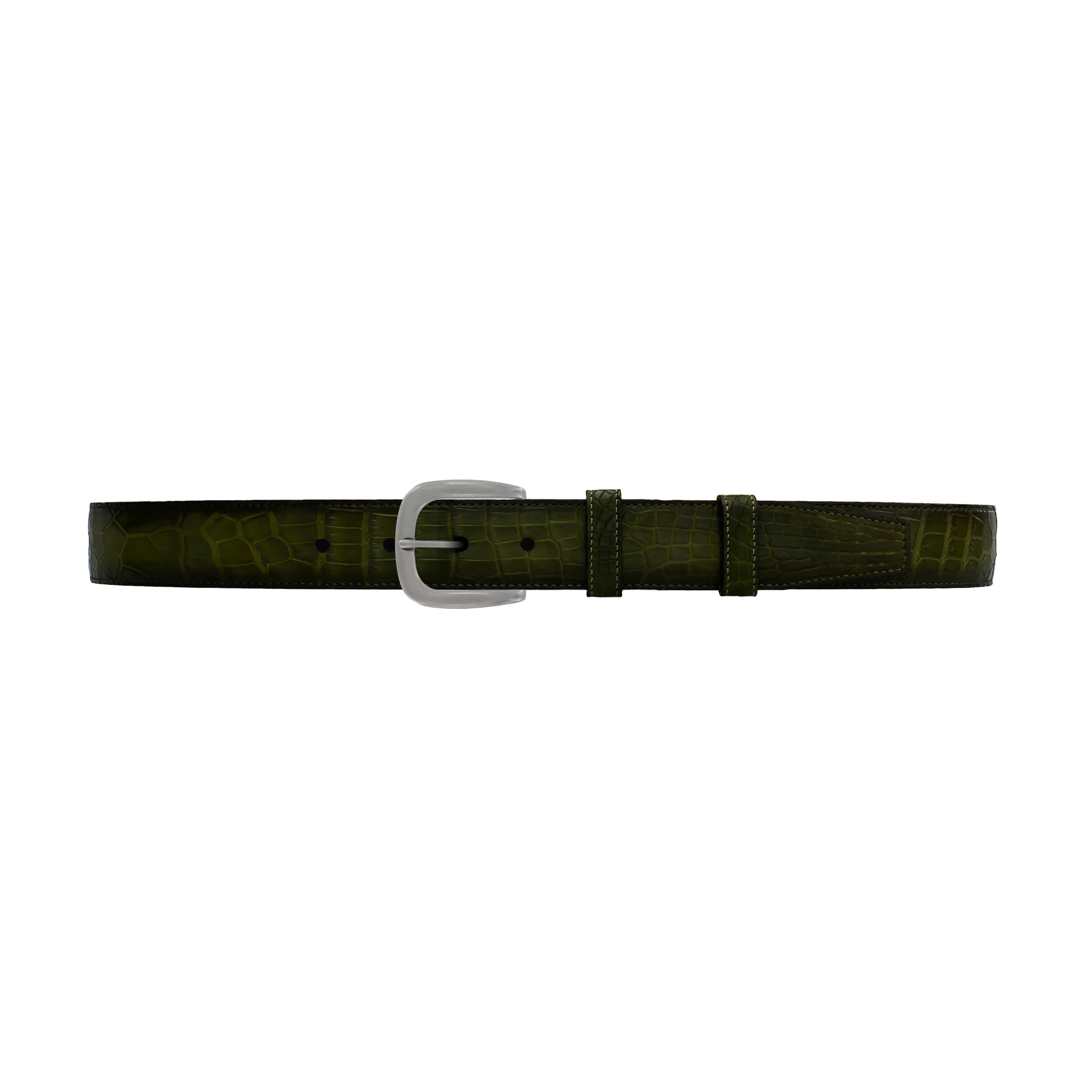 1 1/4" Olive Patina Belt with Oxford Cocktail Buckle in Matt Nickel