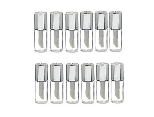 12Pcs 1.2Ml Mini Empty Refillable Clear Plastic Lip Gloss Tubes Cosmetic Makeup Sample Packing Storage Container Vial Pot(Silver)