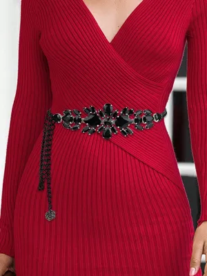 1pc Chain Belt With Rhinestones Inlaid