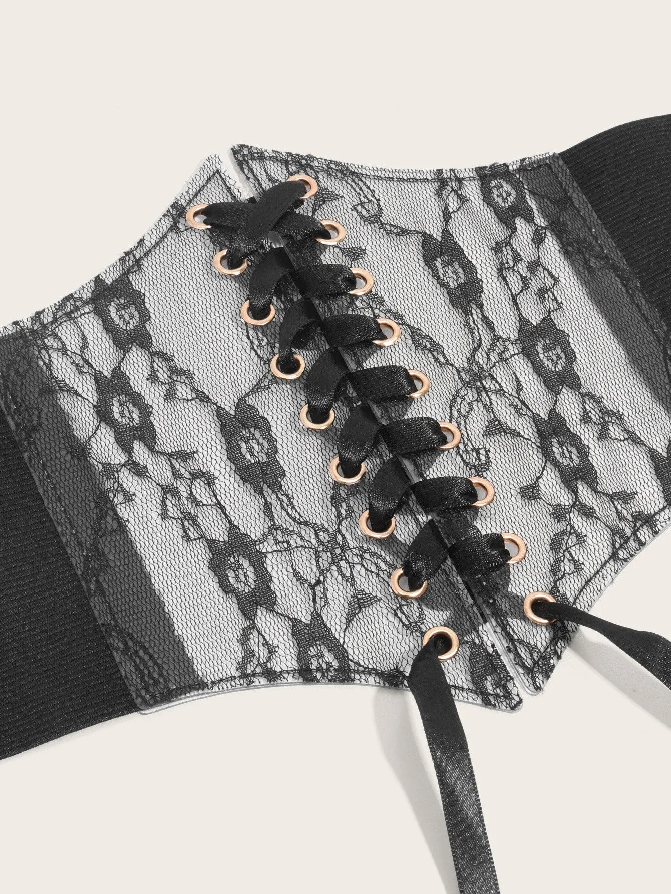 1pc Grommet Lace Up Front Corset Belt - Black - FD ⚡