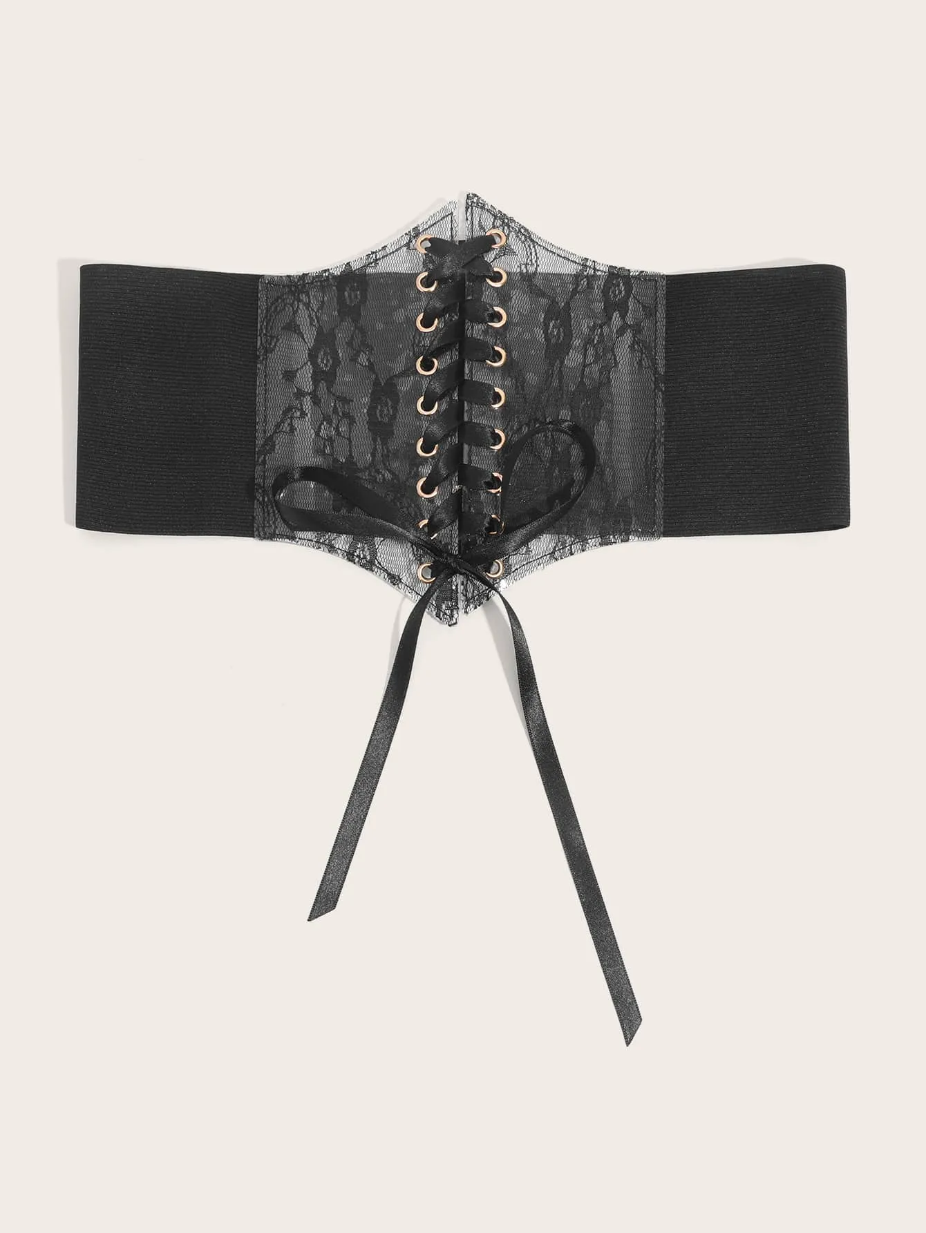 1pc Grommet Lace Up Front Corset Belt - Black - FD ⚡