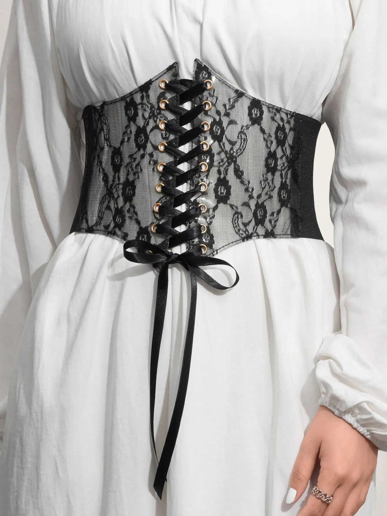 1pc Grommet Lace Up Front Corset Belt - Black - FD ⚡