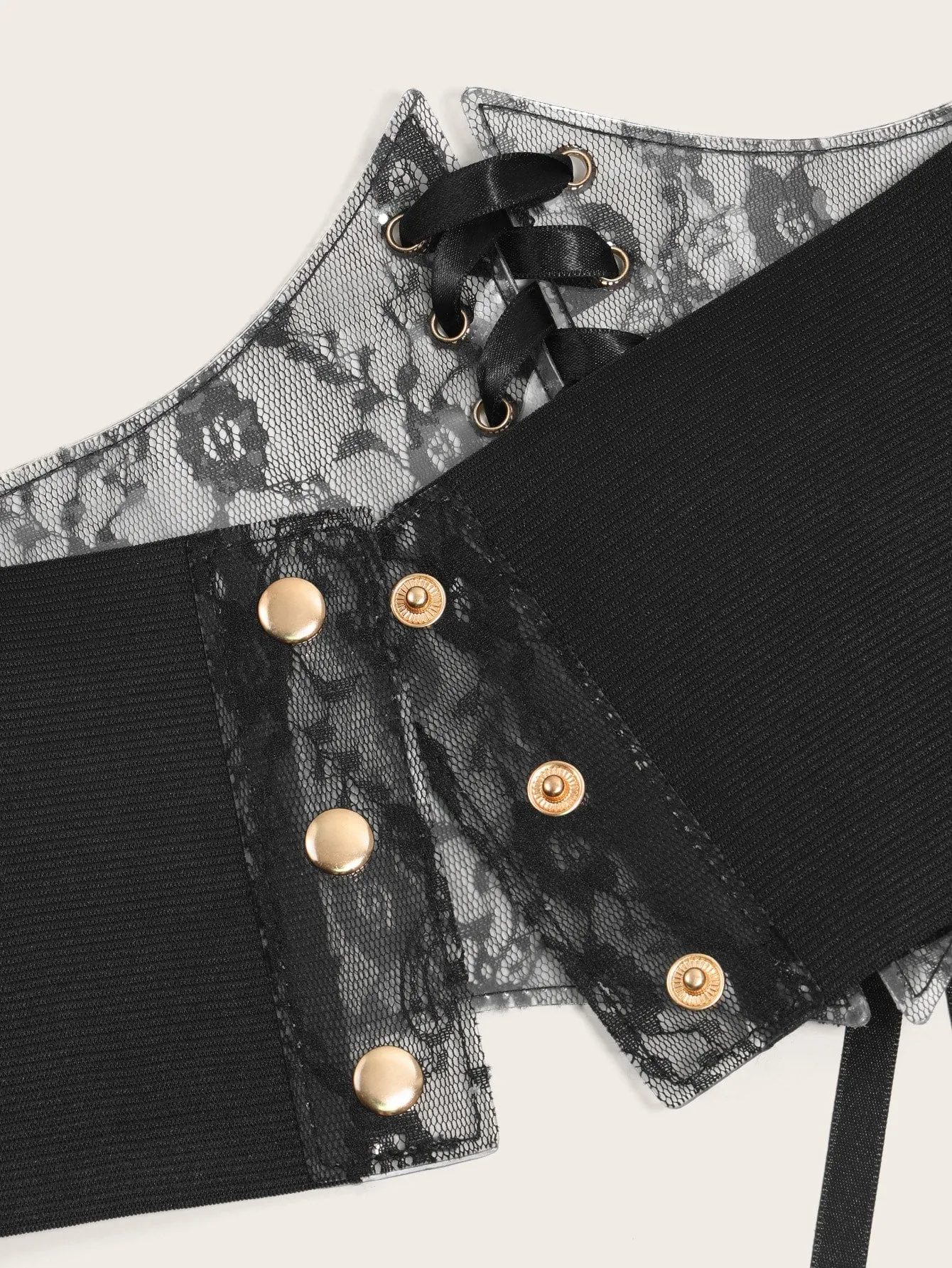 1pc Grommet Lace Up Front Corset Belt - Black - FD ⚡