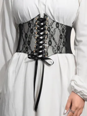 1pc Grommet Lace Up Front Corset Belt - Black - FD ⚡