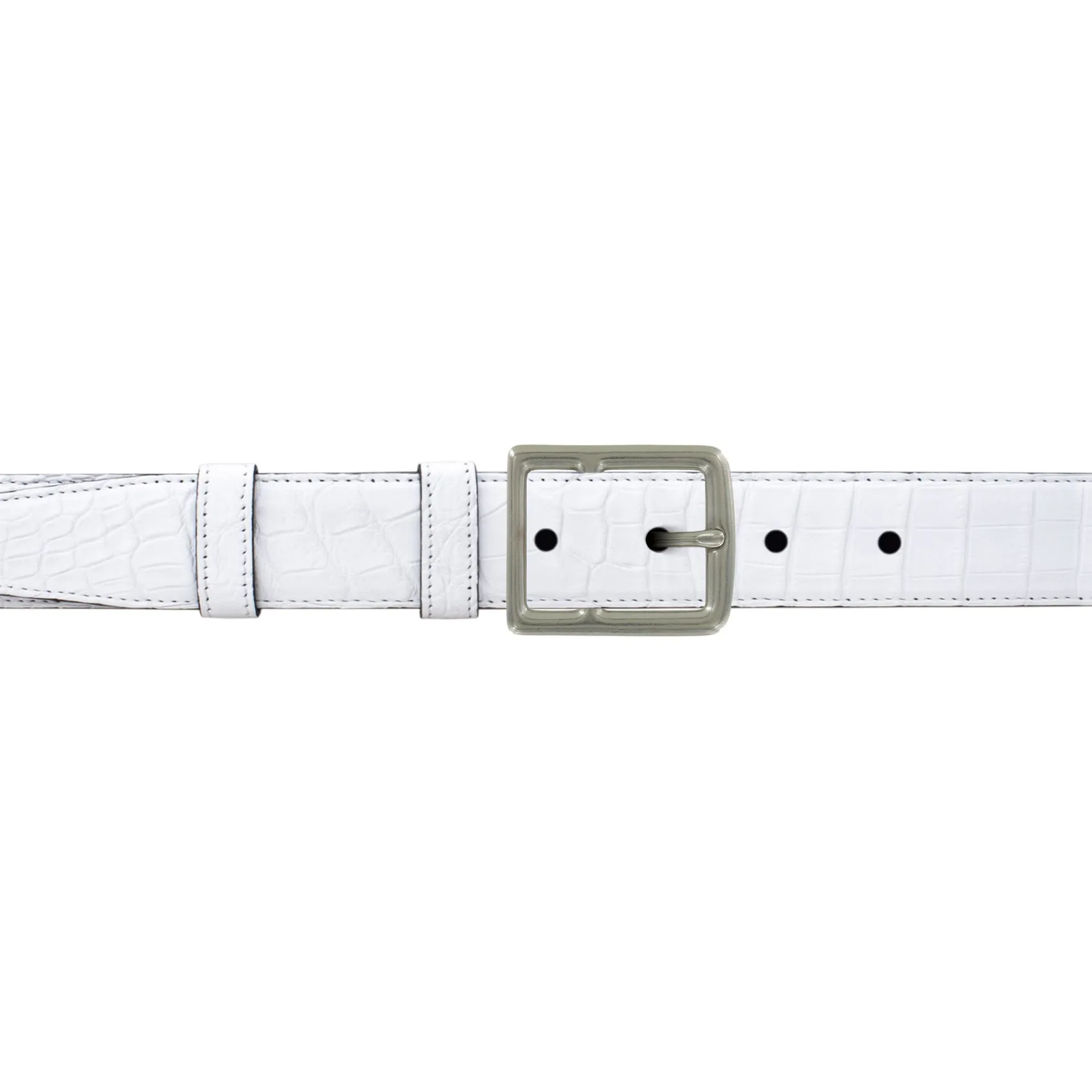 1" White Classic Belt with Crawford Casual Buckle in Matt Nickel