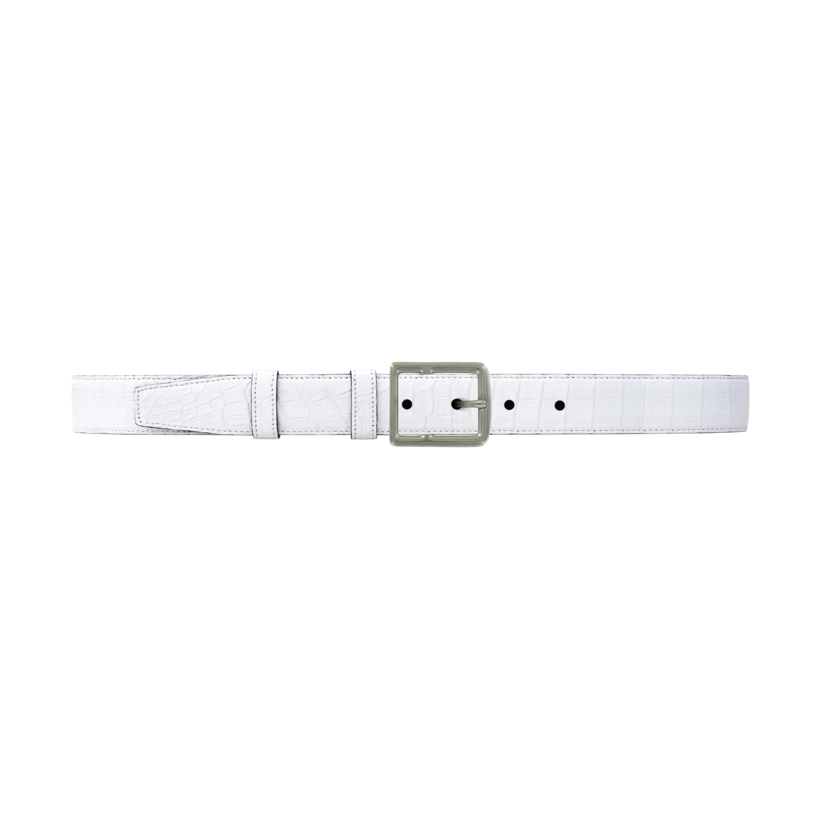 1" White Classic Belt with Crawford Casual Buckle in Matt Nickel