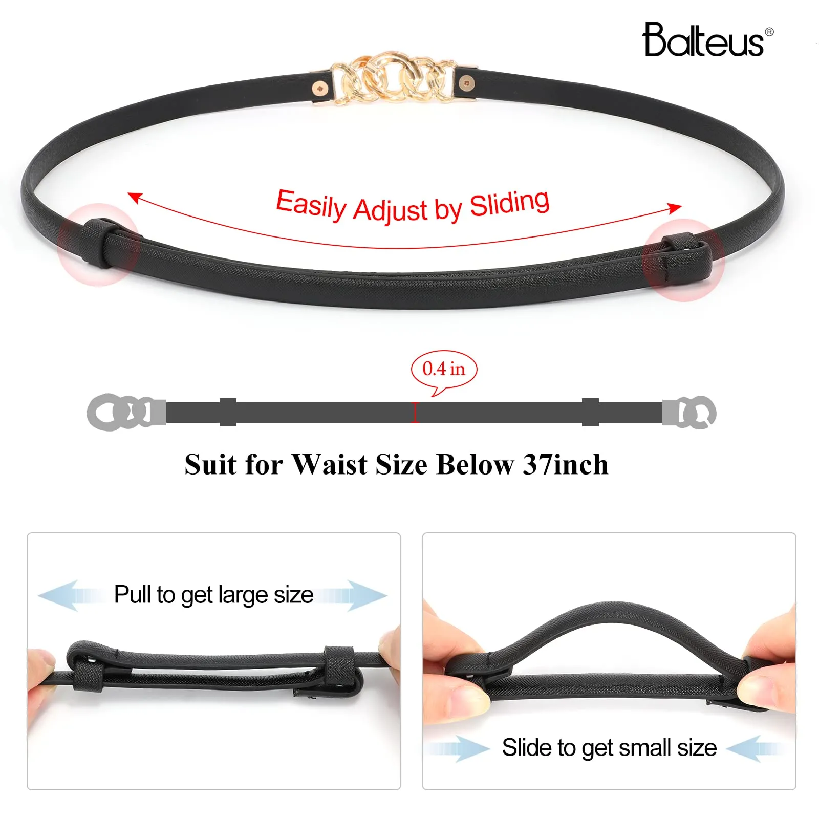 2 Pack Women Skinny Leather Belts Thin Waist Belts for Dresses with Golden Buckle