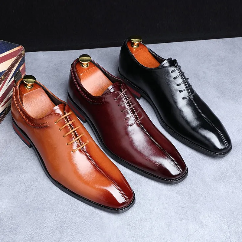2020 Newest Men Dress Shoes Designer Business Office Lace-Up Loafers Casual Driving Shoes Men's Flat Party Leather Shoes 3 Color