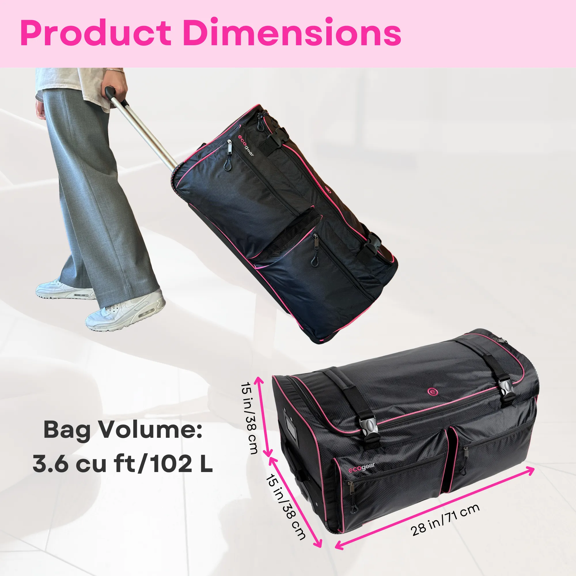 28in Wheeled Duffel with Garment Rack - Pink