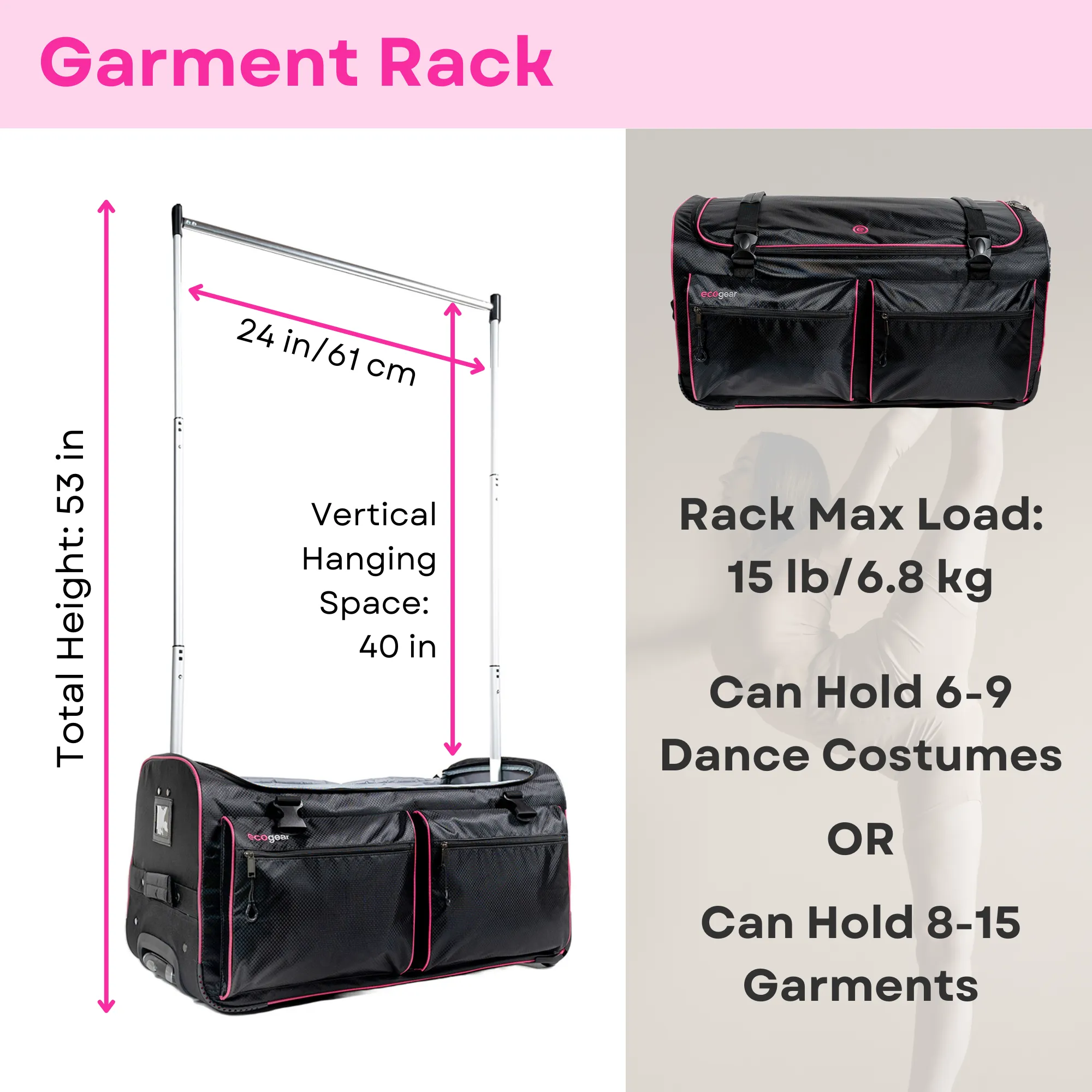 28in Wheeled Duffel with Garment Rack - Pink