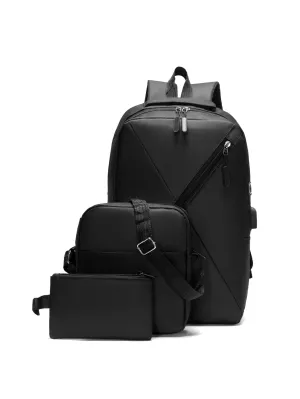3pcs Men Zip Front Laptop Backpack Set
