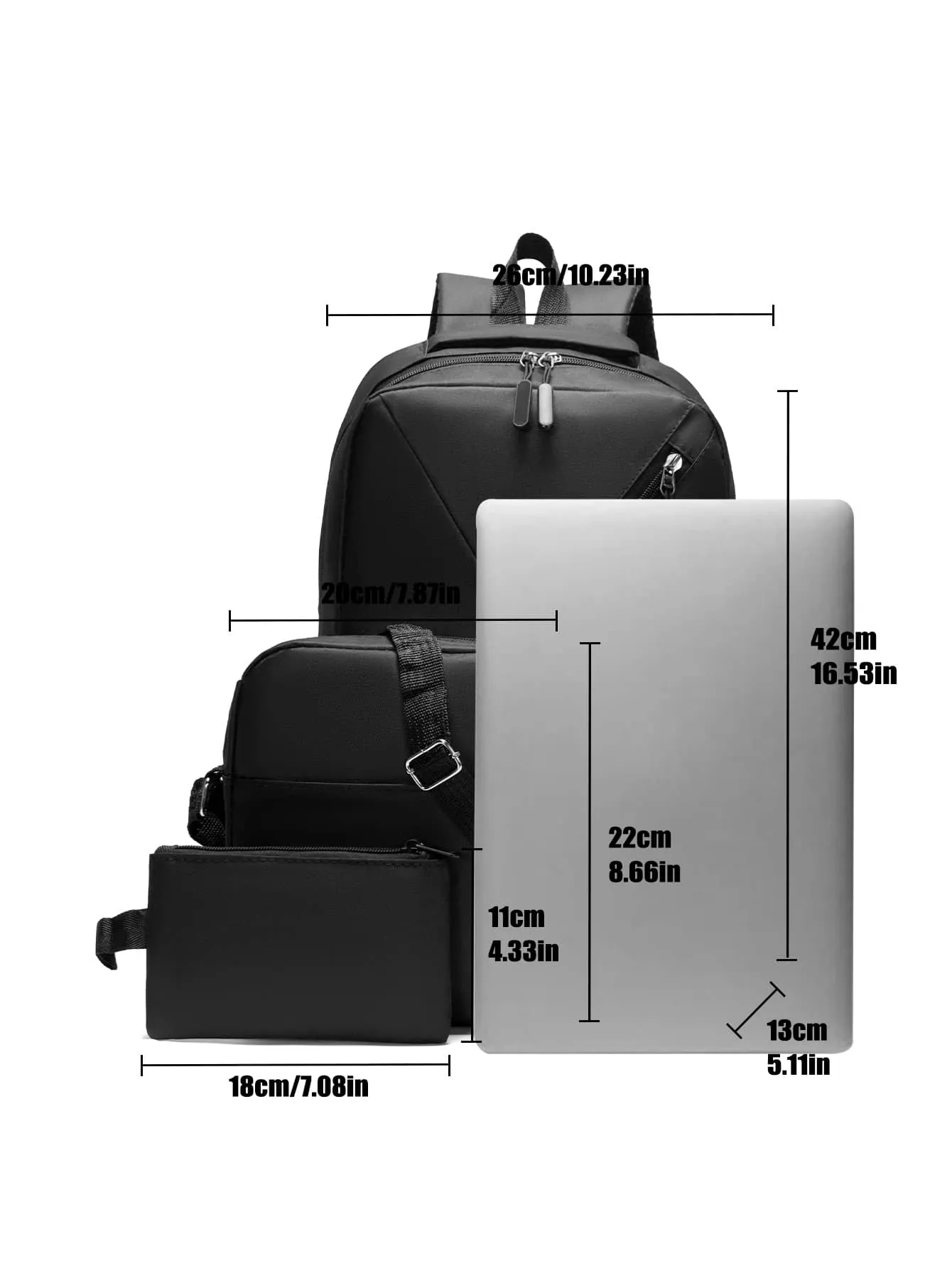3pcs Men Zip Front Laptop Backpack Set