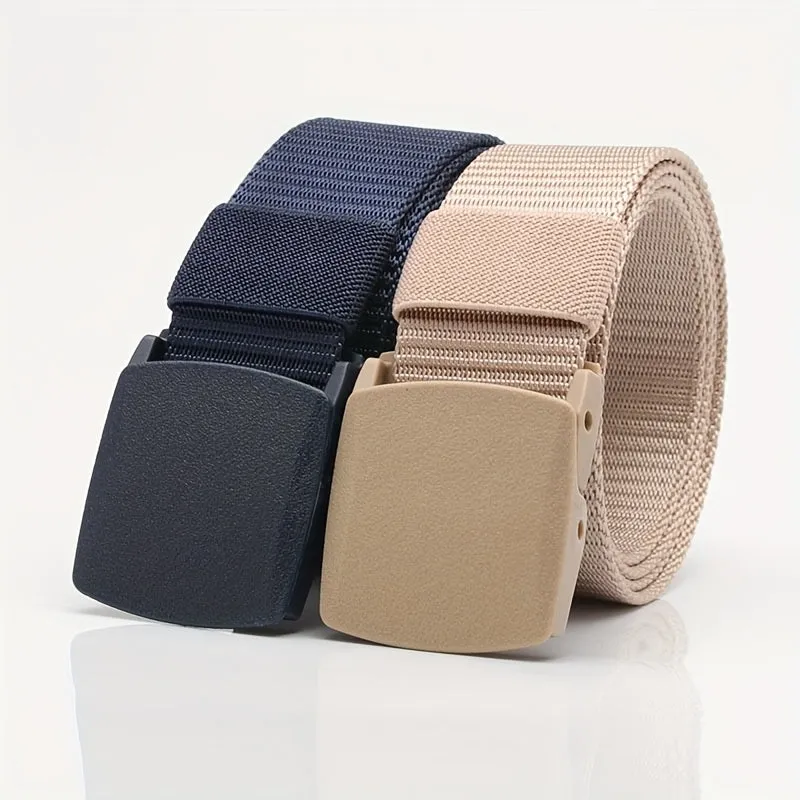4pcs Adjustable Men's Nylon Belts Navy Brown Beige Tan for Hiking Camping