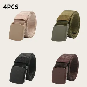 4pcs Adjustable Men's Nylon Belts Navy Brown Beige Tan for Hiking Camping