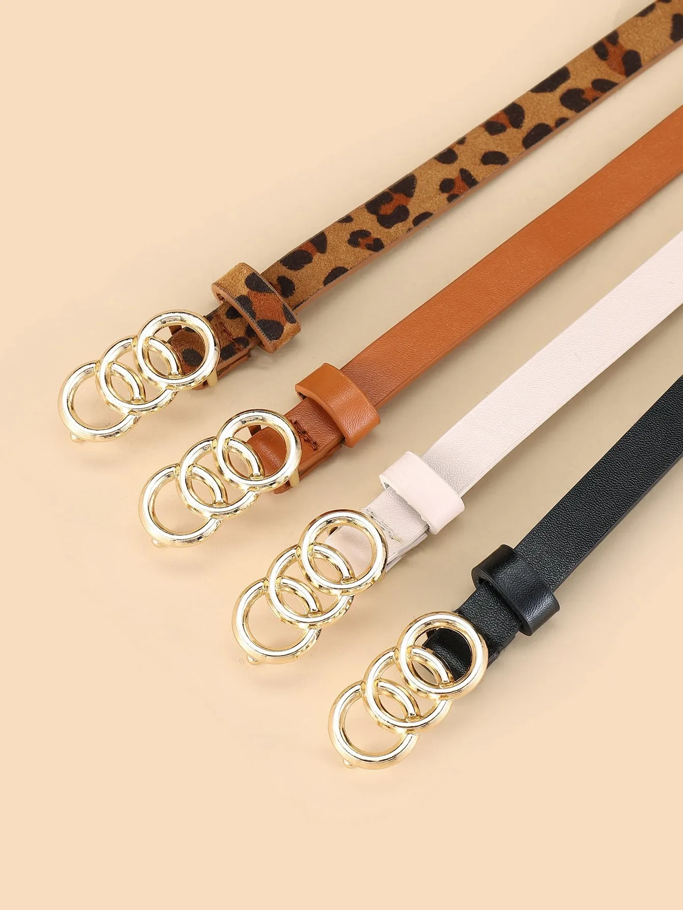 4pcs Leopard Pattern Triple Circle Buckle Belt