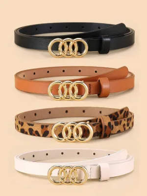 4pcs Leopard Pattern Triple Circle Buckle Belt
