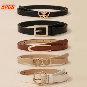 5 Pack Women's Belts Casual Sweet Style Jeans Bow Detail