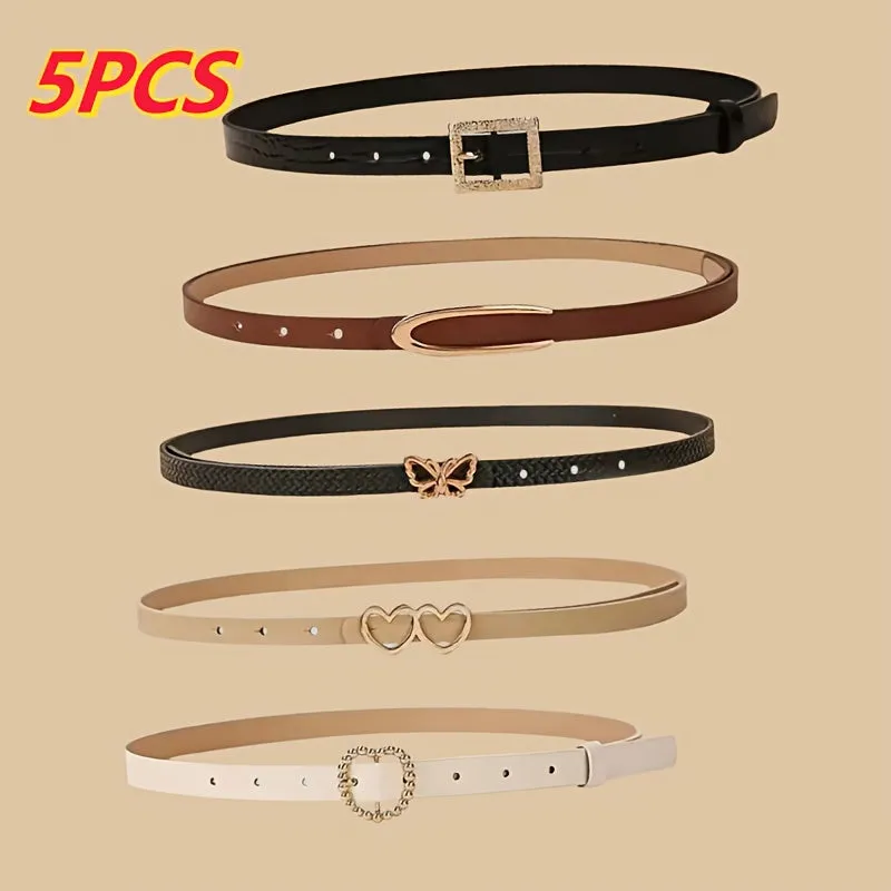 5 Pack Women's Belts Casual Sweet Style Jeans Bow Detail