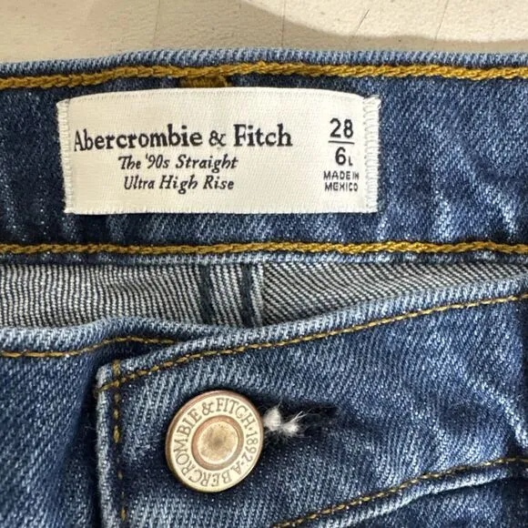 Abercrombie &amp; Fitch Jeans Sz‎ 28x31 90's Straight Ultra High Rise Mom Dark Denim