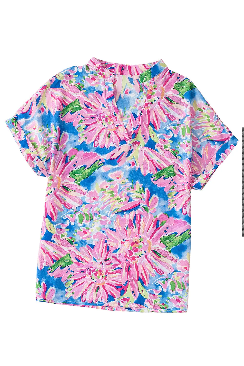 Abstract Notch V Neck Rolled Blouse