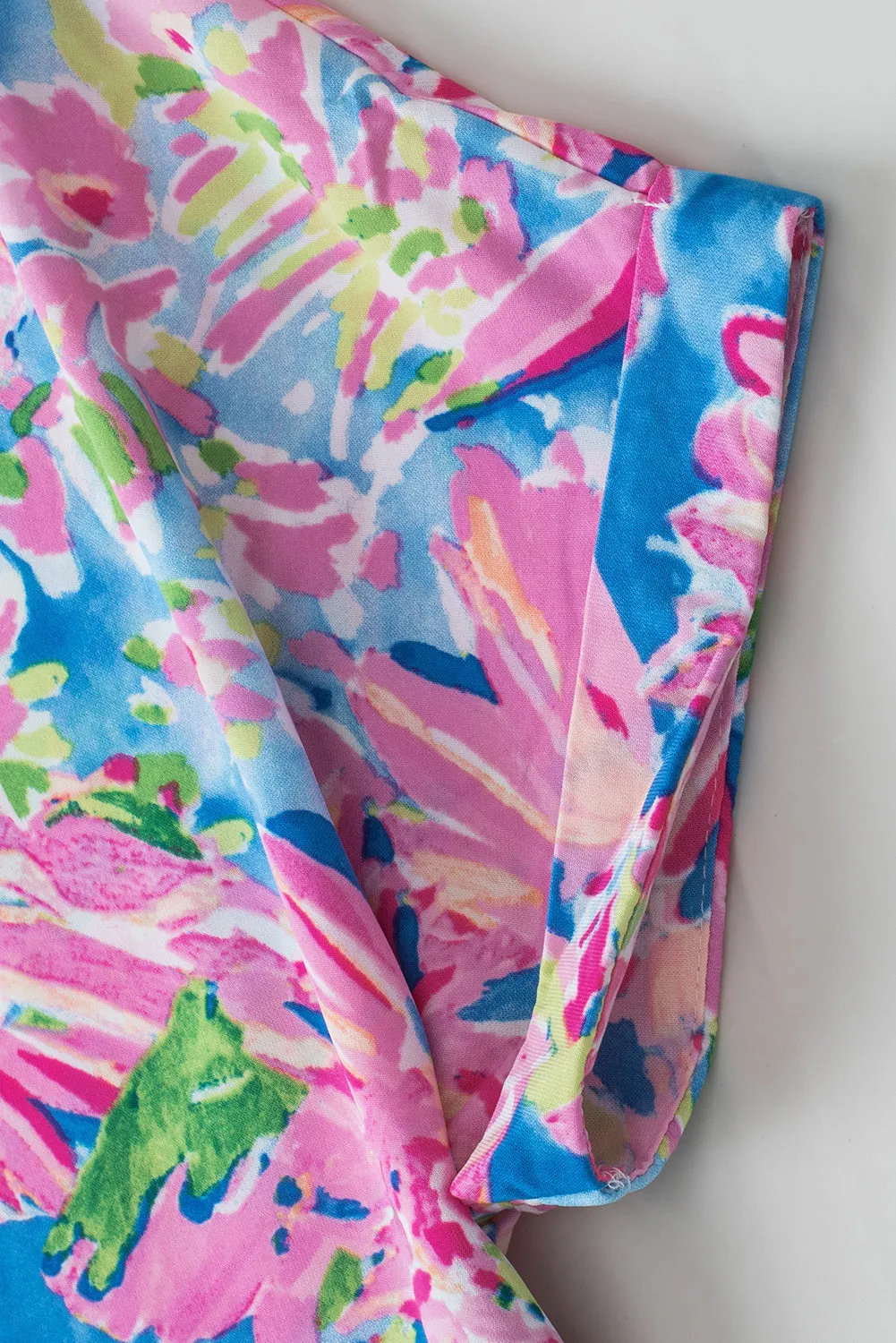 Abstract Notch V Neck Rolled Blouse
