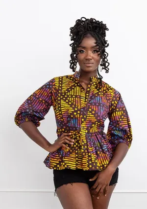Aega Women's African Print Peplum Blouse (Sunset Adire) - Clearance
