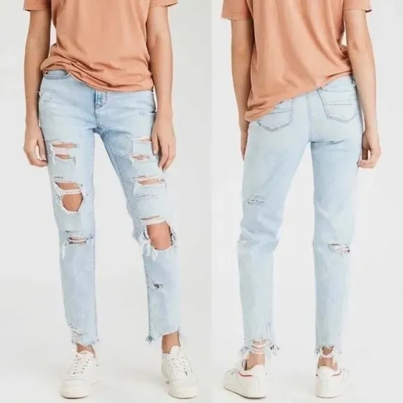AEO Destroyed Stretch Mom Jeans