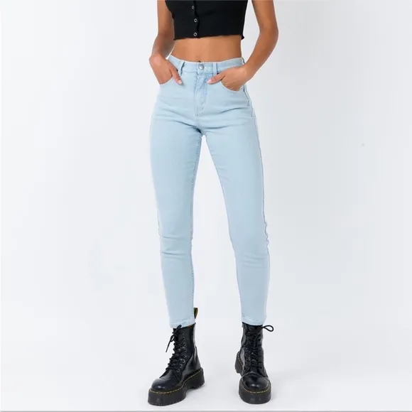 Afends. Blondie's Vintage Slim Fit High Waist Light Wash Denim Blue Jeans