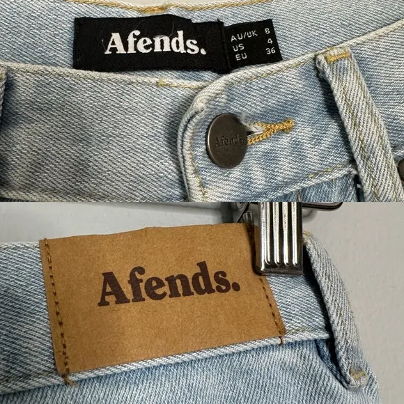 Afends. Blondie's Vintage Slim Fit High Waist Light Wash Denim Blue Jeans