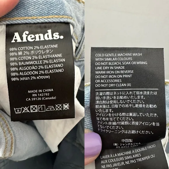 Afends. Blondie's Vintage Slim Fit High Waist Light Wash Denim Blue Jeans