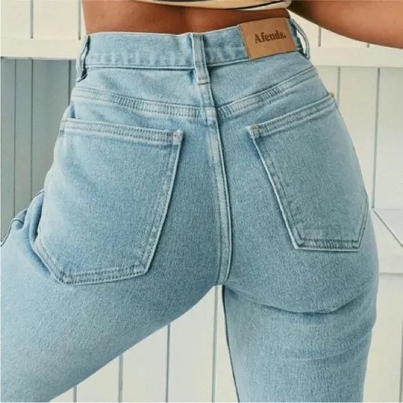 Afends. Blondie's Vintage Slim Fit High Waist Light Wash Denim Blue Jeans