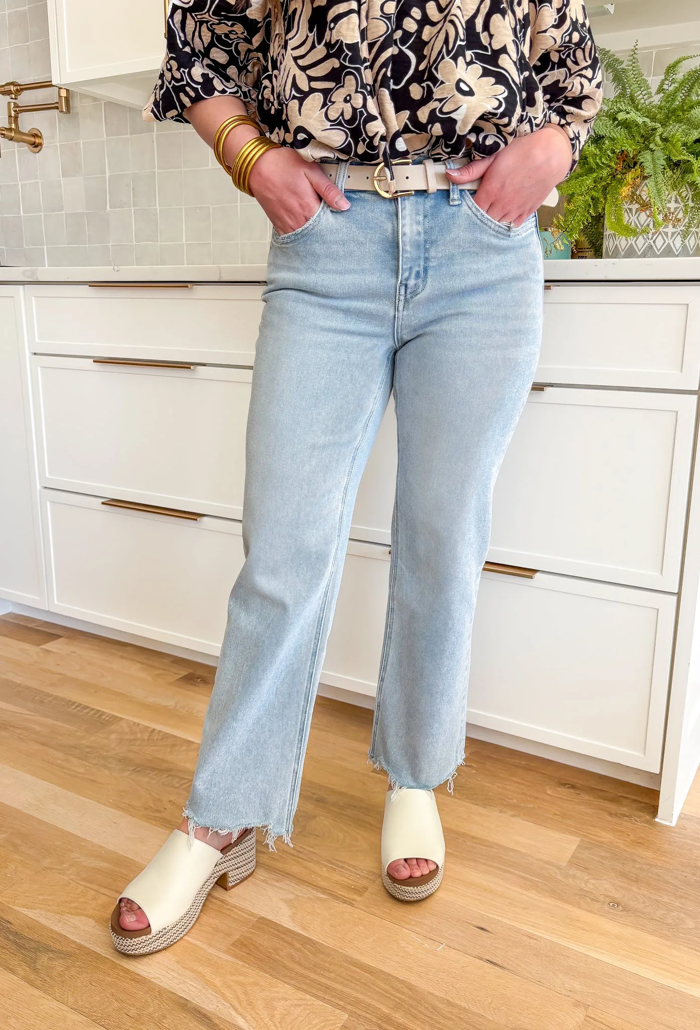 Aileeah Light Wash Slim Wide Jean by Vervet