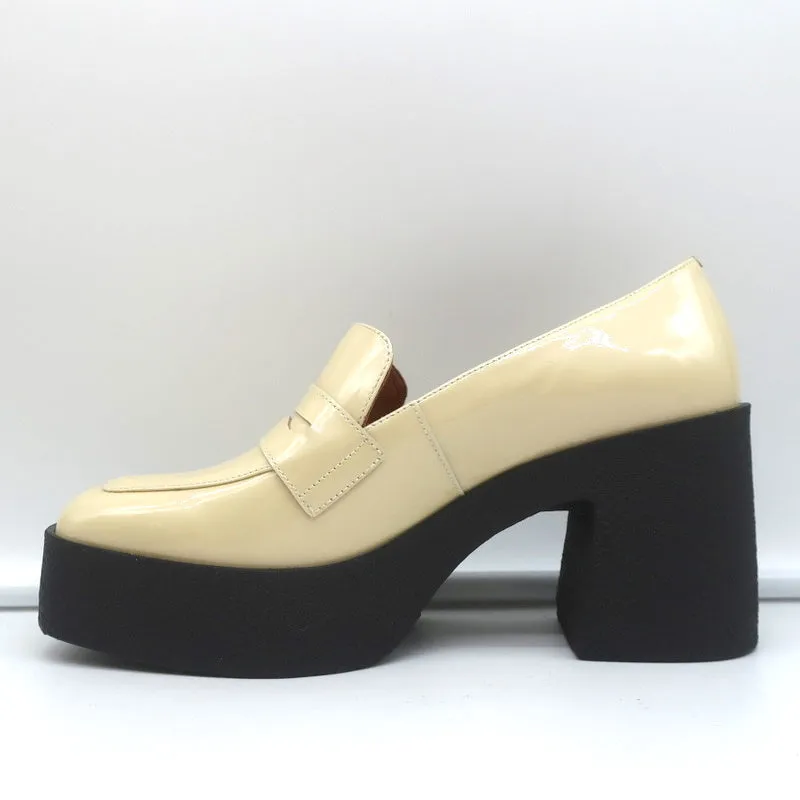 Akaada Platform Penny Loafers Yoko Ivory Patent Leather Size 36 NEW