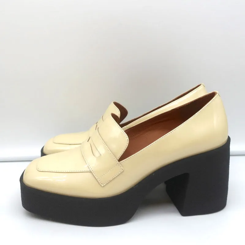 Akaada Platform Penny Loafers Yoko Ivory Patent Leather Size 36 NEW