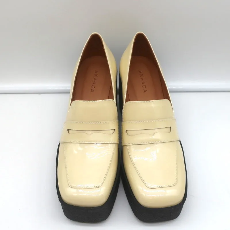 Akaada Platform Penny Loafers Yoko Ivory Patent Leather Size 36 NEW