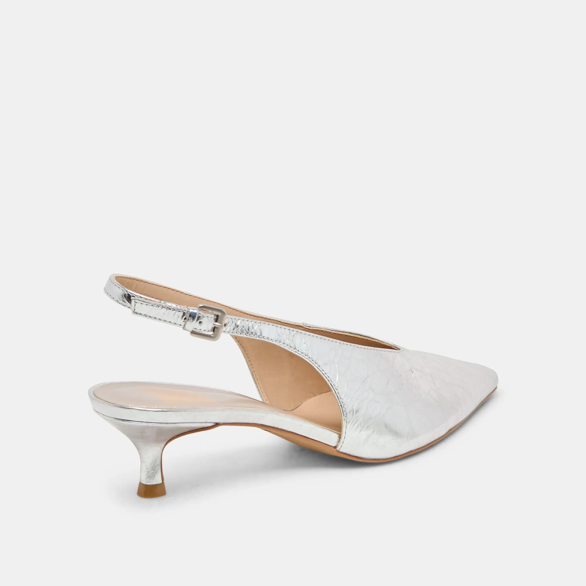 ALENNA HEELS SILVER DISTRESSED LEATHER