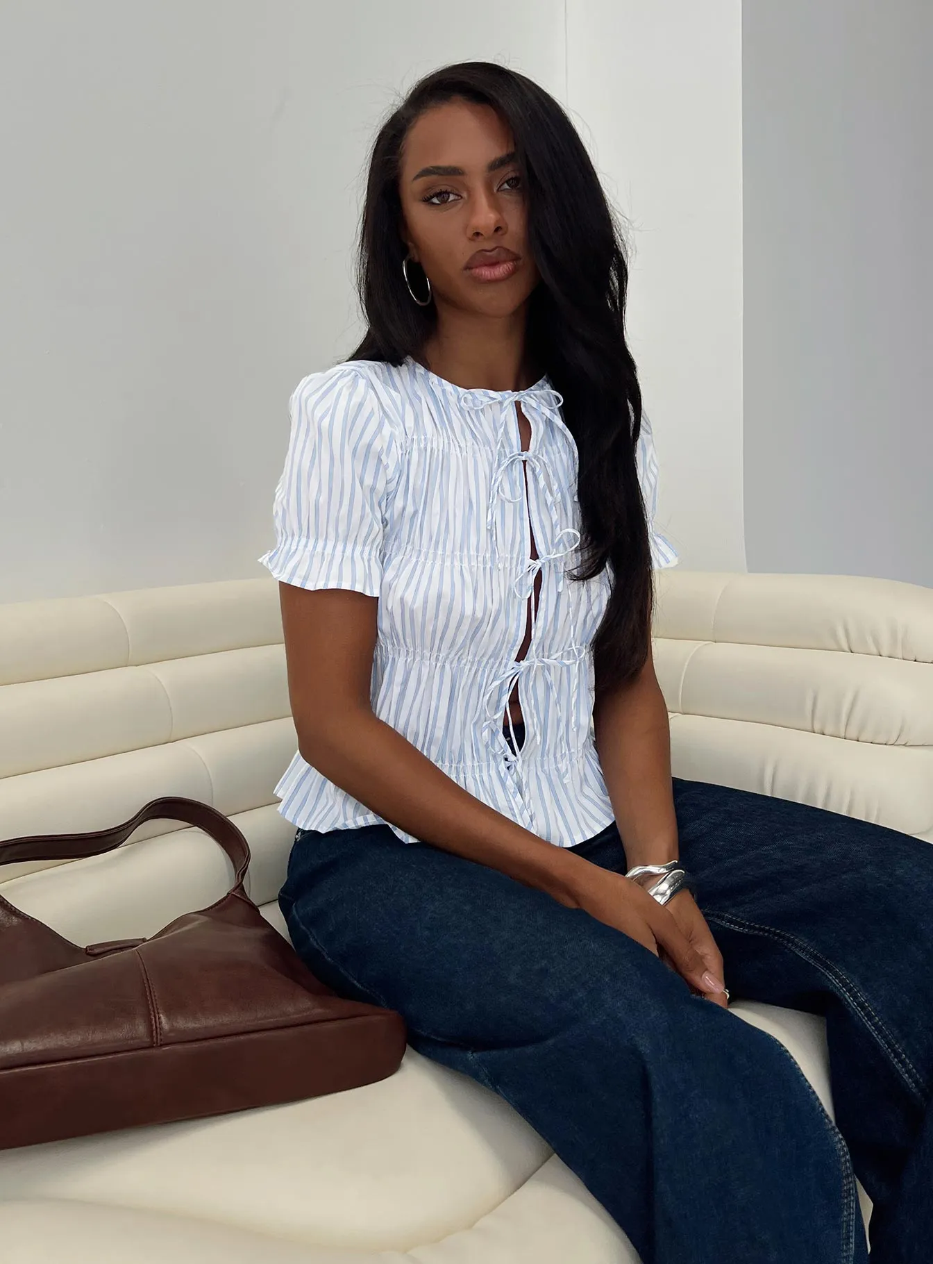 Alistair Bow Tie Top Blue / White Stripe