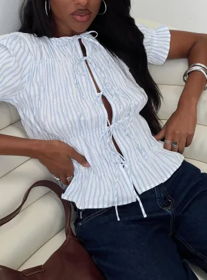 Alistair Bow Tie Top Blue / White Stripe