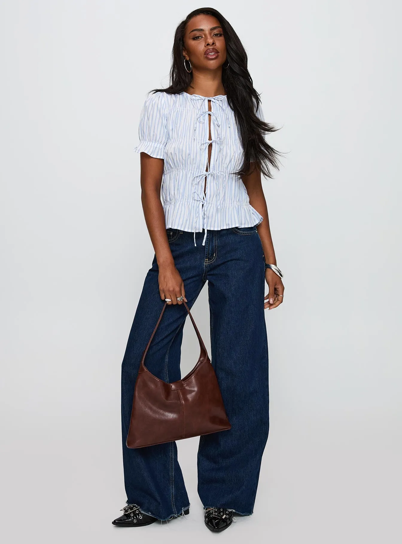 Alistair Bow Tie Top Blue / White Stripe