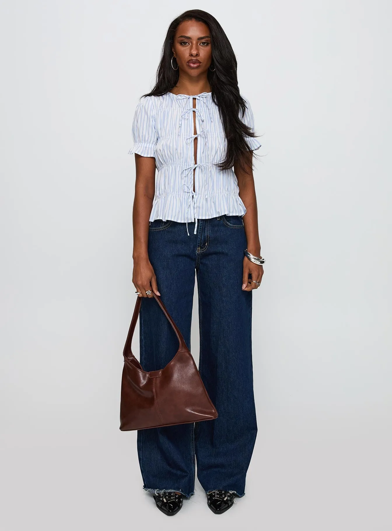 Alistair Bow Tie Top Blue / White Stripe