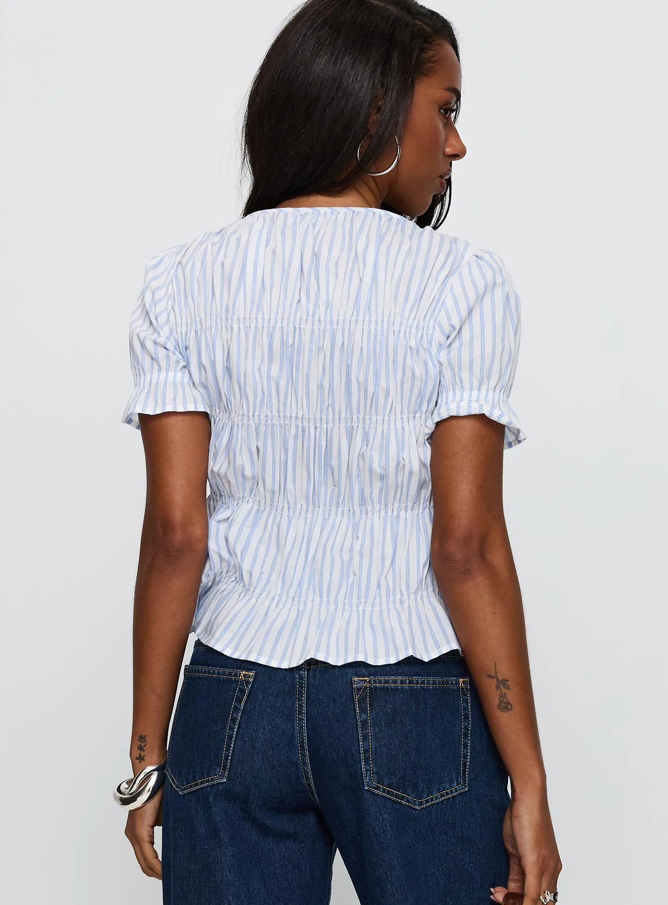 Alistair Bow Tie Top Blue / White Stripe