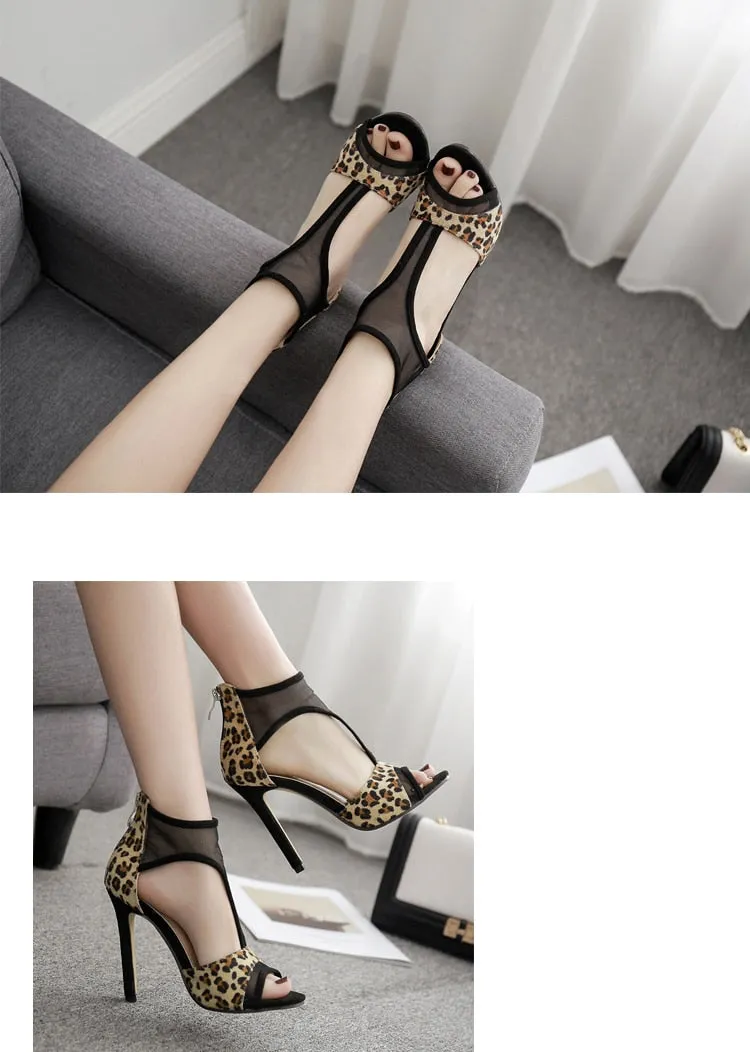Animal Print Gladiator Peep Toe Sandals Pumps