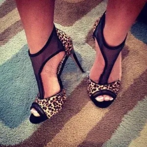 Animal Print Gladiator Peep Toe Sandals Pumps