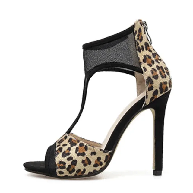 Animal Print Gladiator Peep Toe Sandals Pumps
