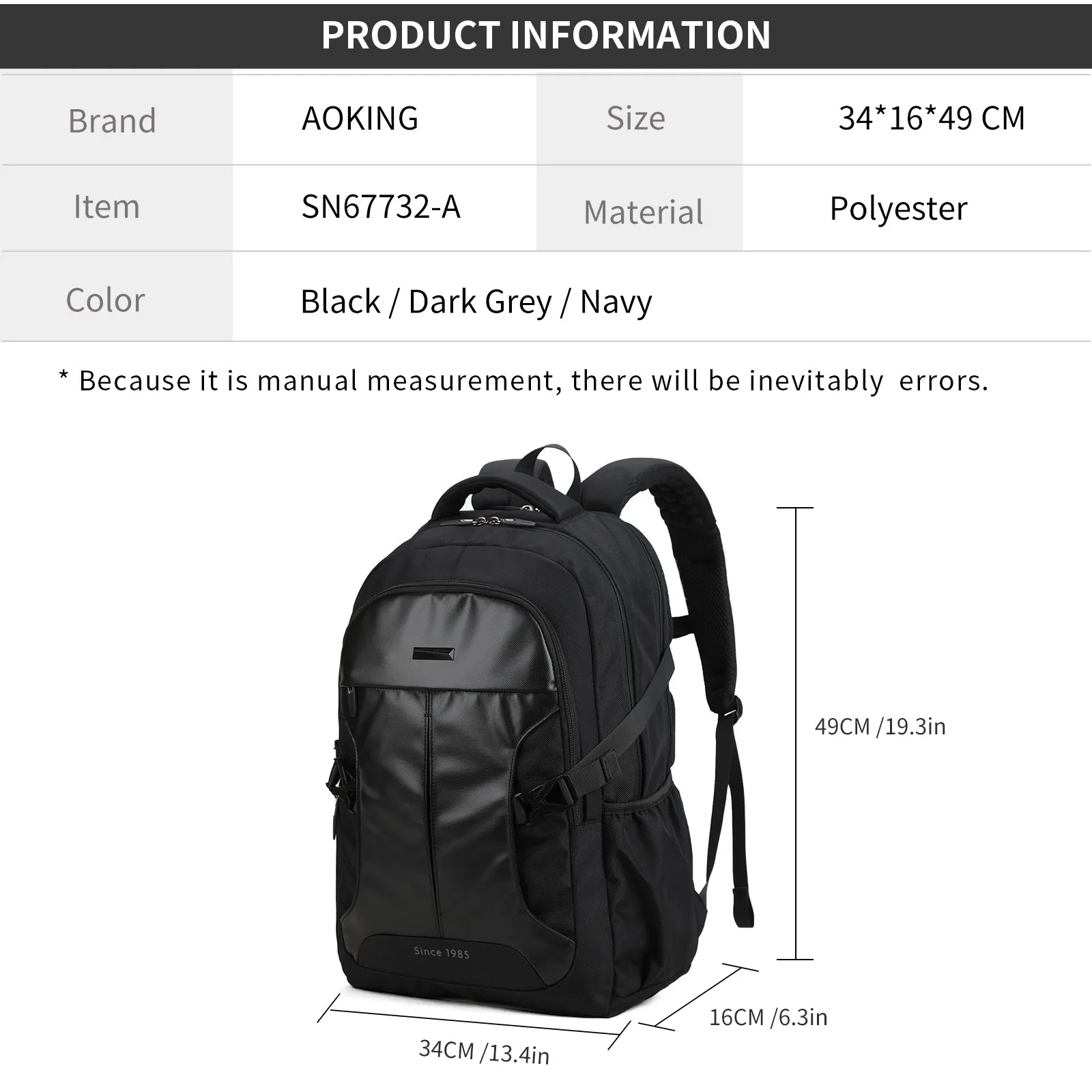 Aoking Large Capacity Laptop Business Backpack SN67732-A