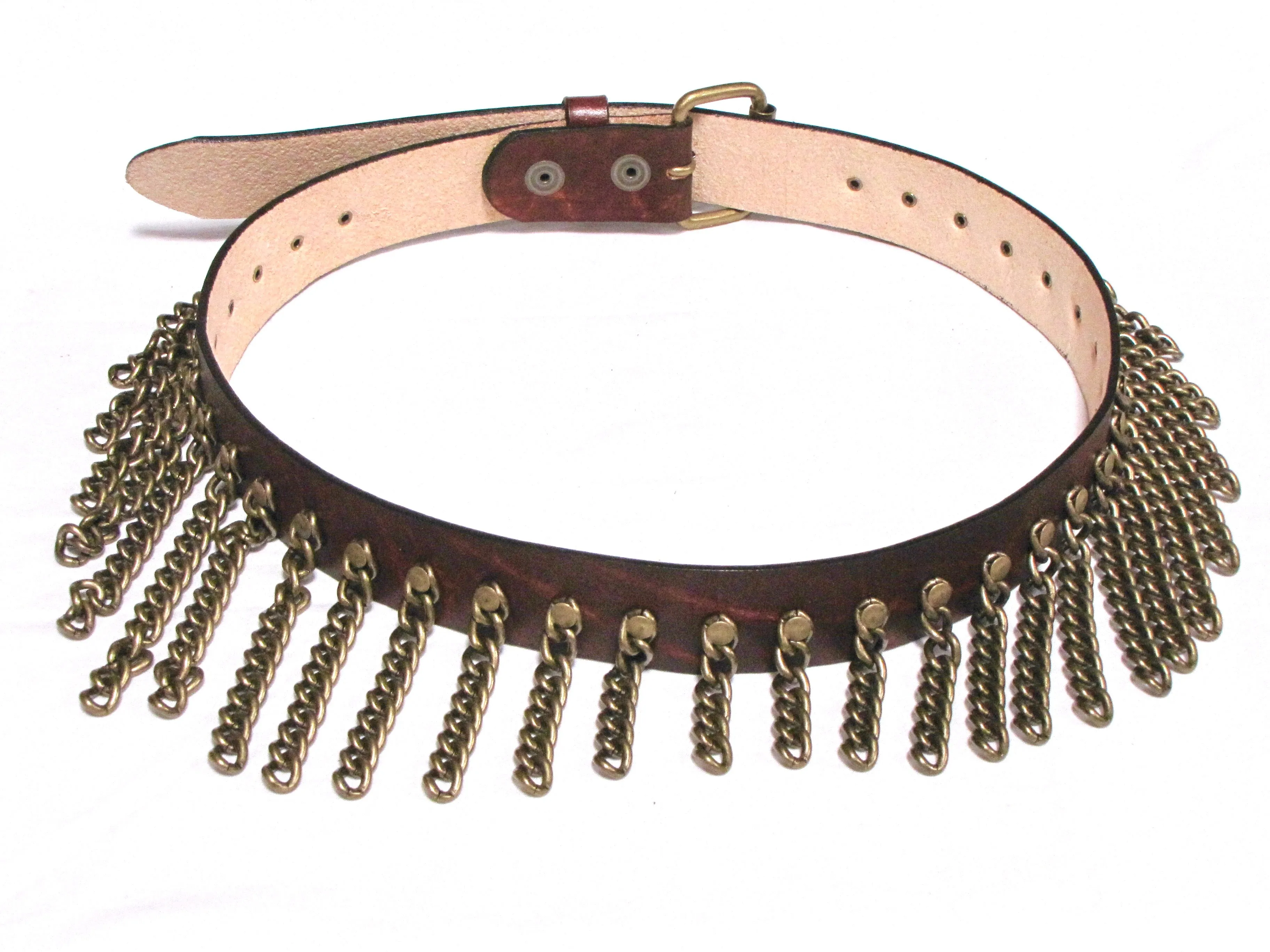 ARB-3  1 1/2" Antique Finish Bondage Belt w/ Multi-Brass Chain