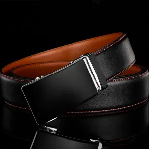 ARTHUR - Genuine Leather Ratchet Belt for Men - Automatic Buckle, No holes - Black/Brown, 35 mm
