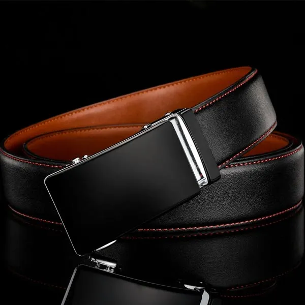 ARTHUR - Genuine Leather Ratchet Belt for Men - Automatic Buckle, No holes - Black/Brown, 35 mm