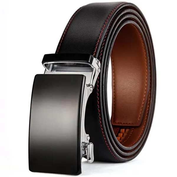 ARTHUR - Genuine Leather Ratchet Belt for Men - Automatic Buckle, No holes - Black/Brown, 35 mm